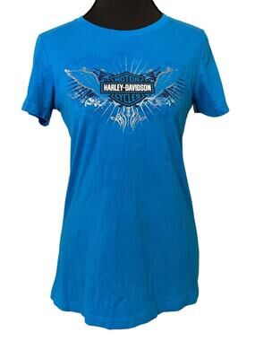 Harley-Davidson Smoky Mountain Blue Winged Logo Graphic Tee Med Biker Y2K